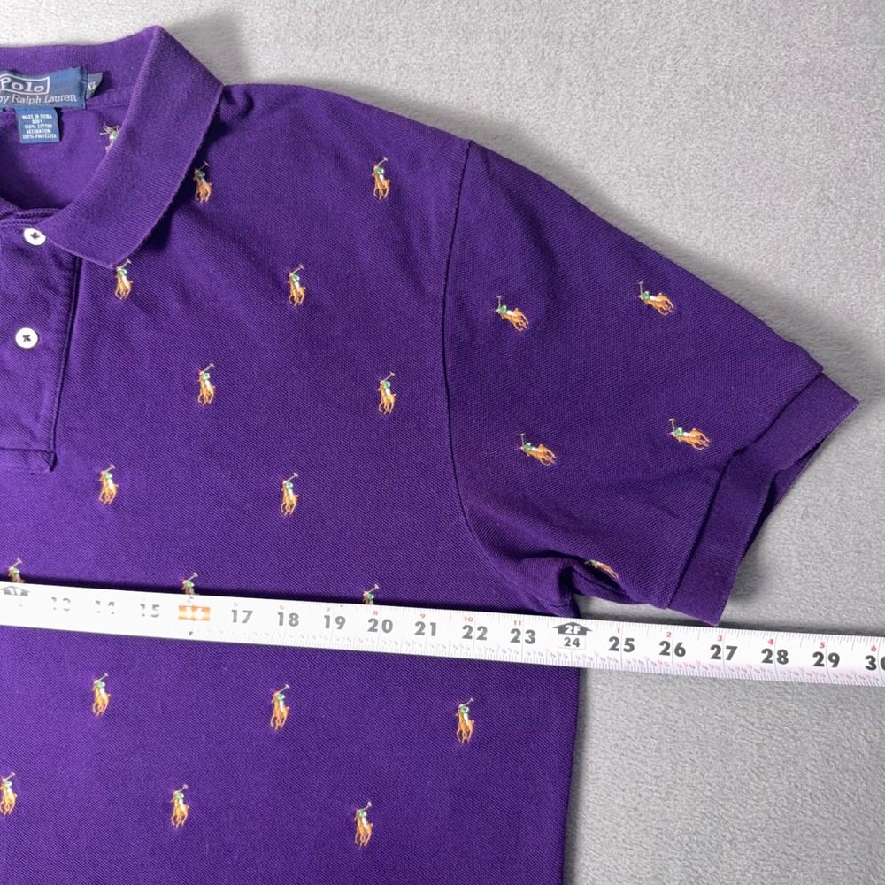 Polo Ralph Lauren Allover Flesh Pony Embroidered Polo Shirt Purple Mens XL - Picture 6 of 7